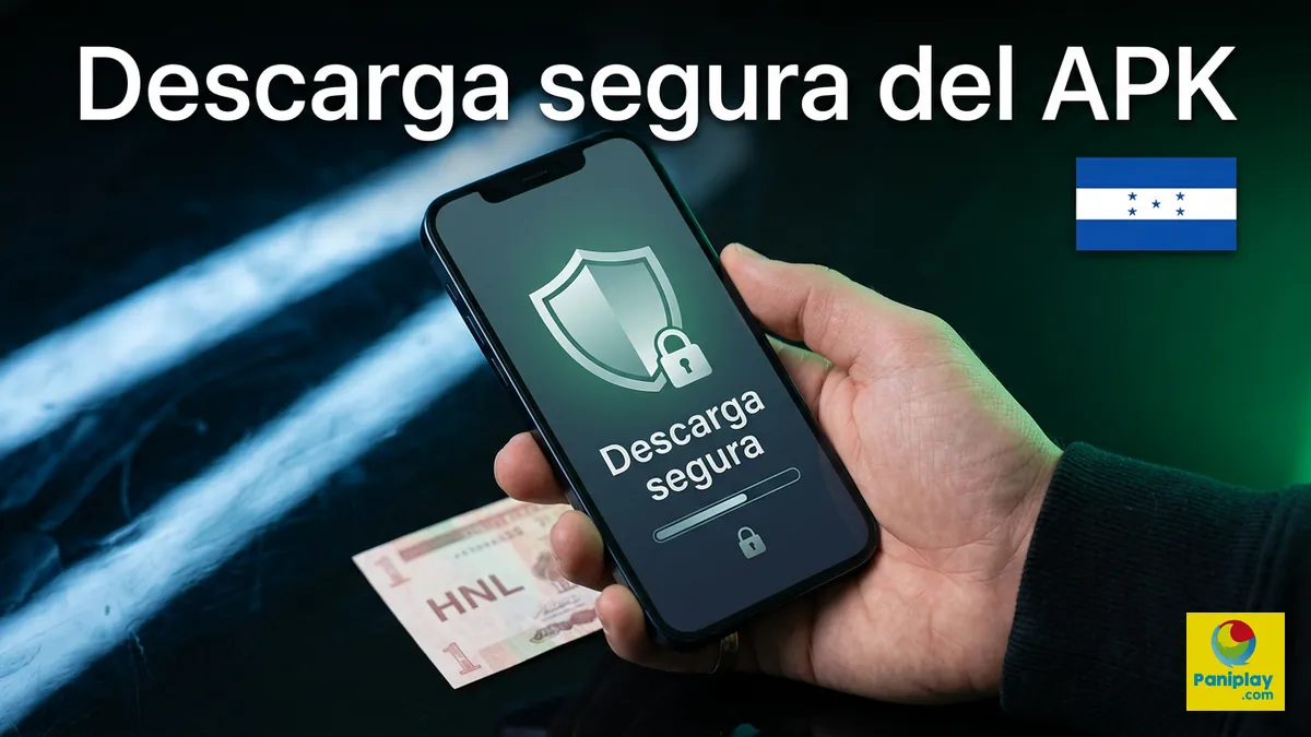 Celular mostrando un icono de seguridad para la descarga del APK oficial de Paniplay en Honduras