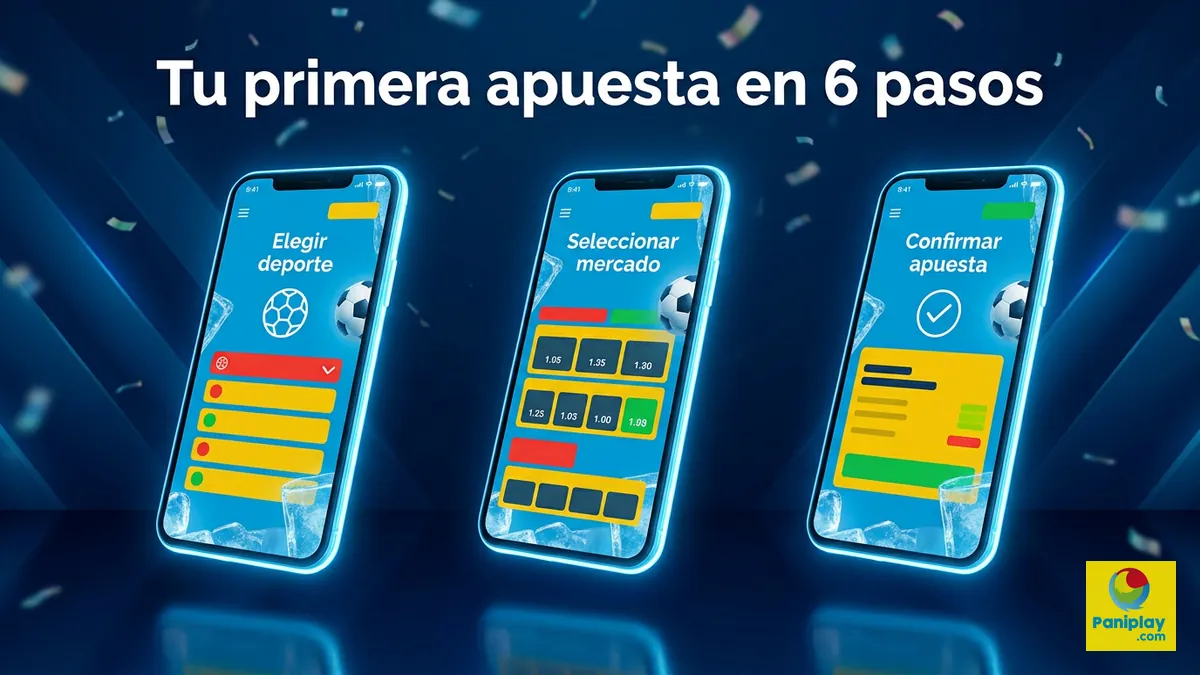 Secuencia de pantallas de celular mostrando los pasos para hacer una apuesta deportiva en Paniplay Honduras