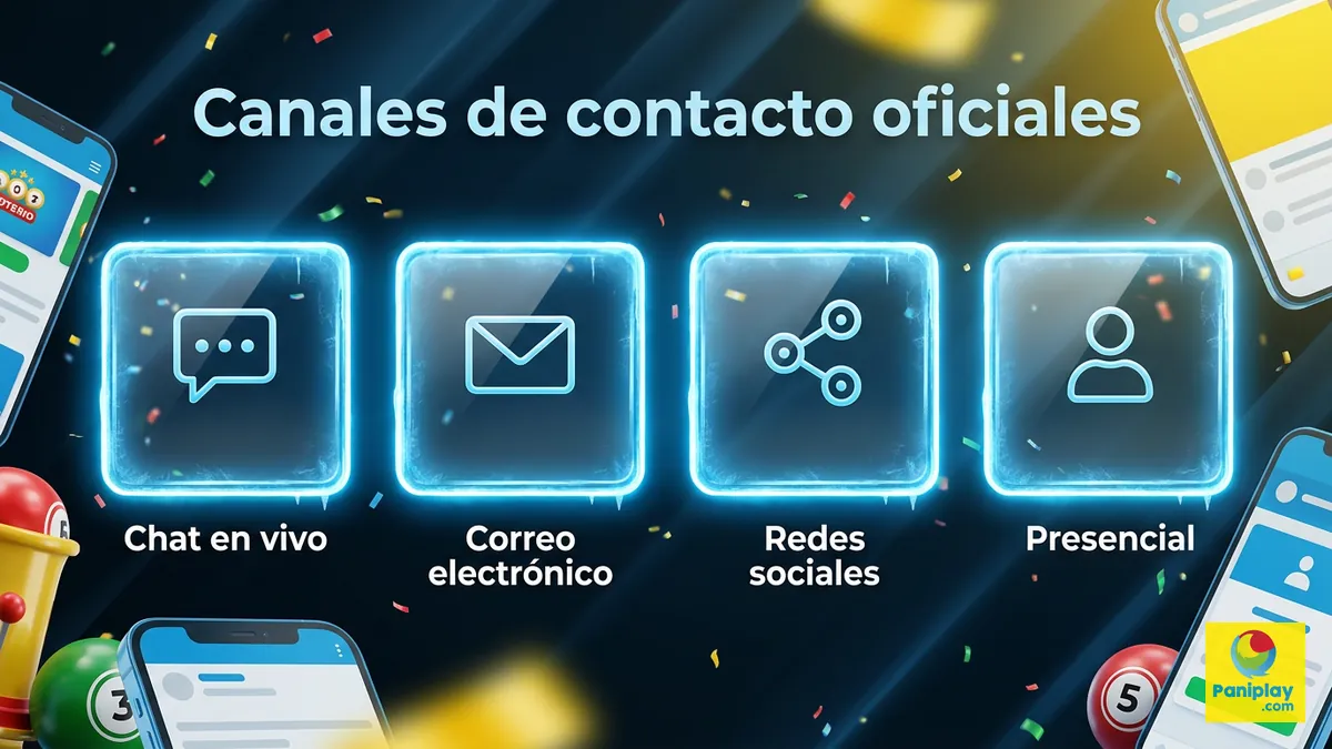 Cuatro canales de contacto de Paniplay Honduras: chat en vivo, correo electrónico, redes sociales y atención presencial
