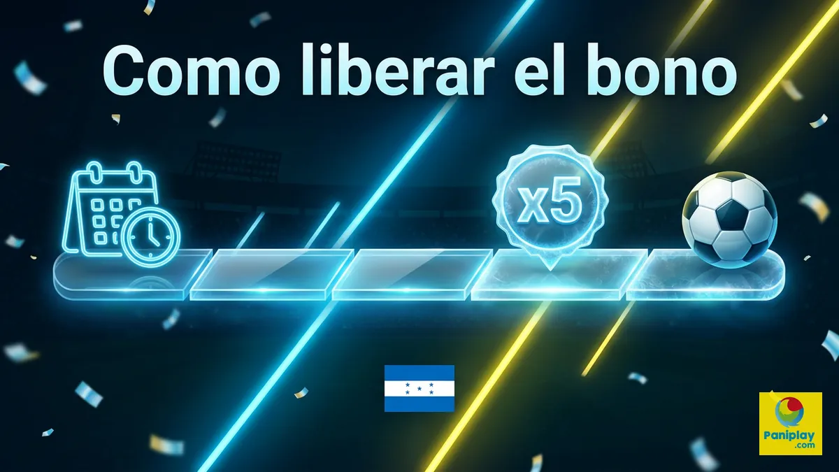 Como liberar el bono de bienvenida de Paniplay Honduras: linea de tiempo de rollover x5 con balon de futbol
