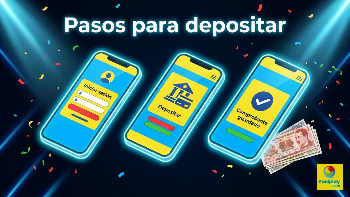 Secuencia de pantallas en español mostrando cómo depositar dinero en Paniplay Honduras