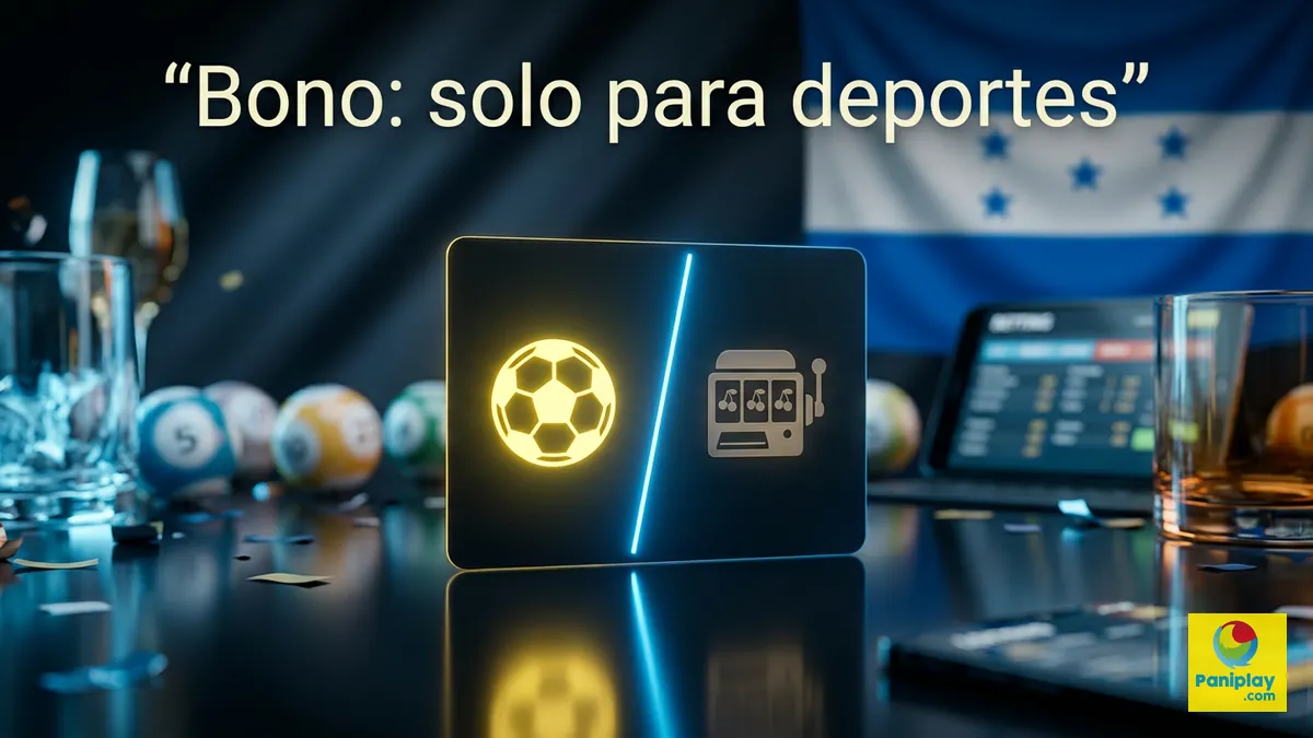Tarjeta que separa el bono deportivo del casino en Paniplay Honduras, con bandera hondureña de fondo