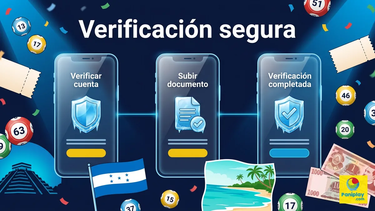Secuencia de pantallas de verificación de cuenta con escudo de seguridad y bandera de Honduras